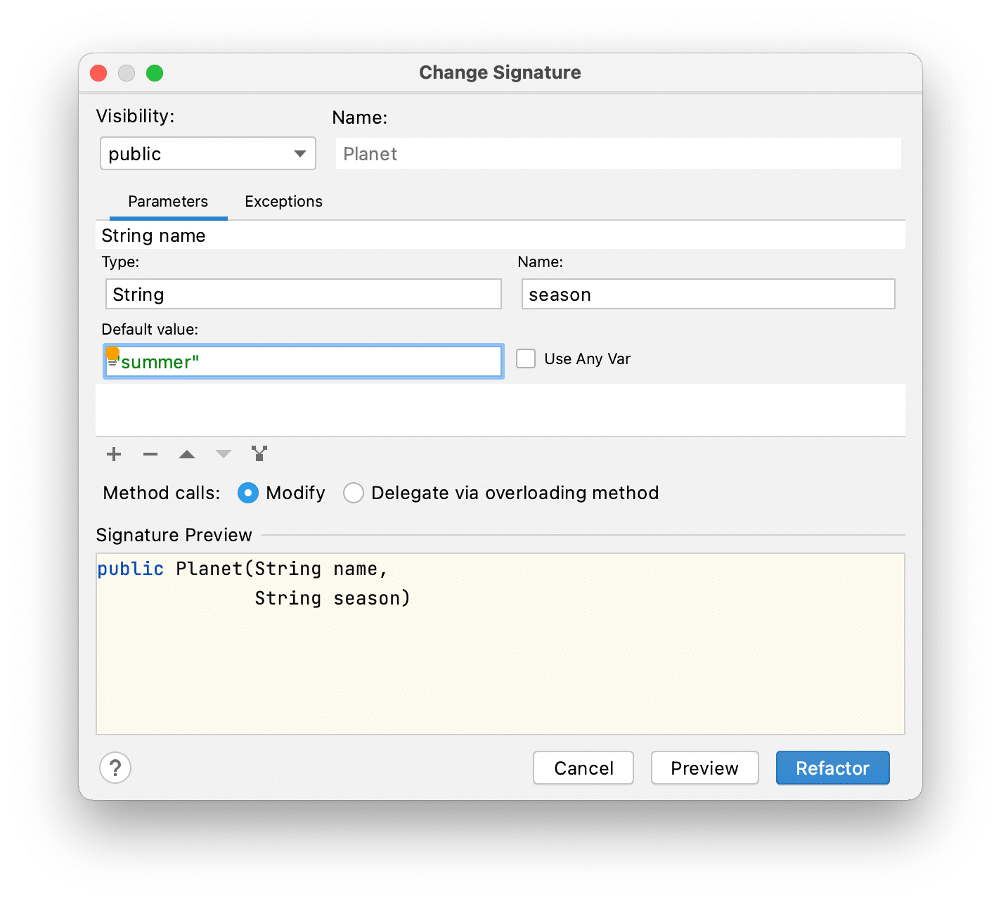 Change Signature dialog