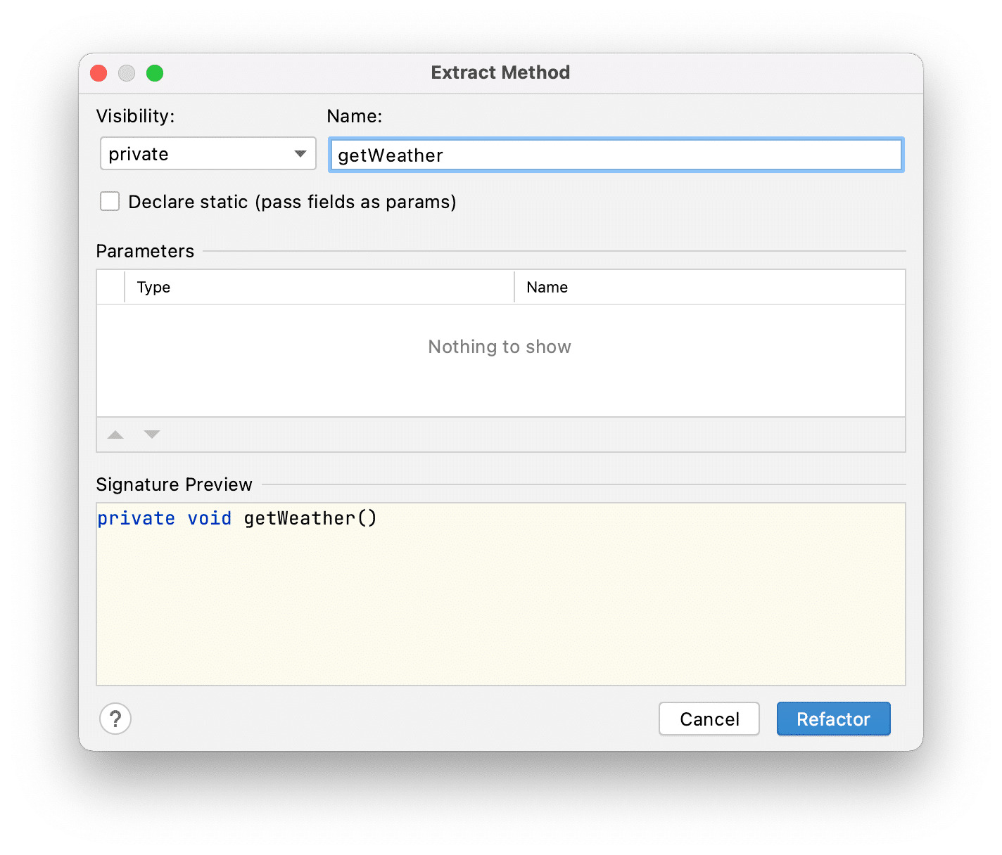 Extract Method Options
