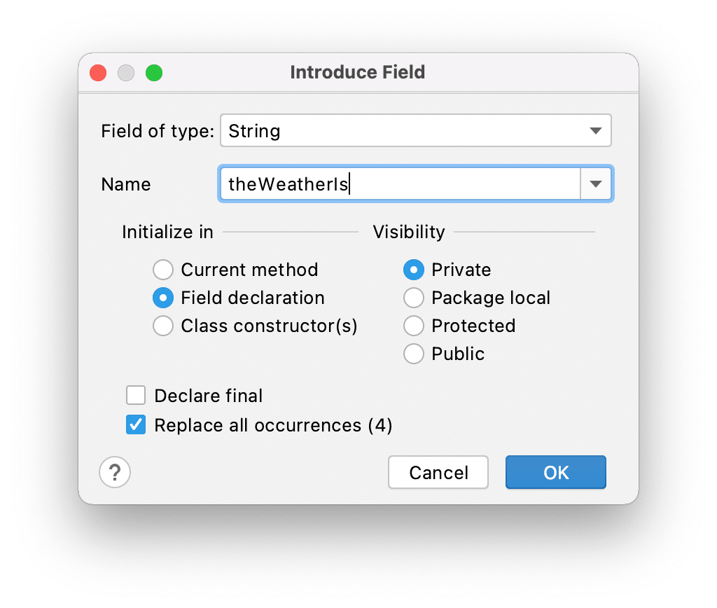 Introduce Field dialog