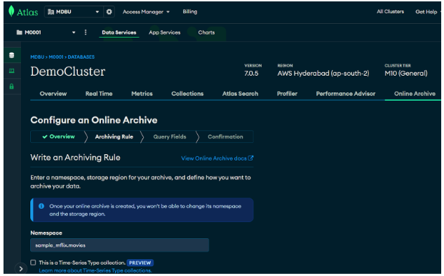 Configure an online archive – archiving rule criteria to configure online archive.