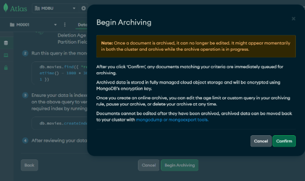 configure an online archive – Begin Archiving confirm page