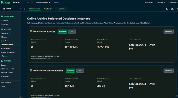 Once the archival job has run, we will see data movement to federated instances with details.
