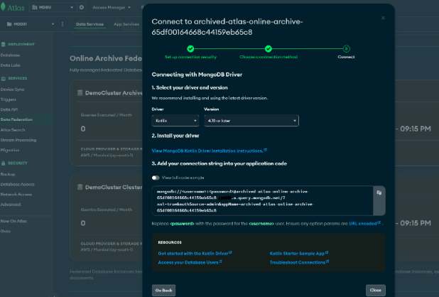 Data federation – federated instances connection string access steps