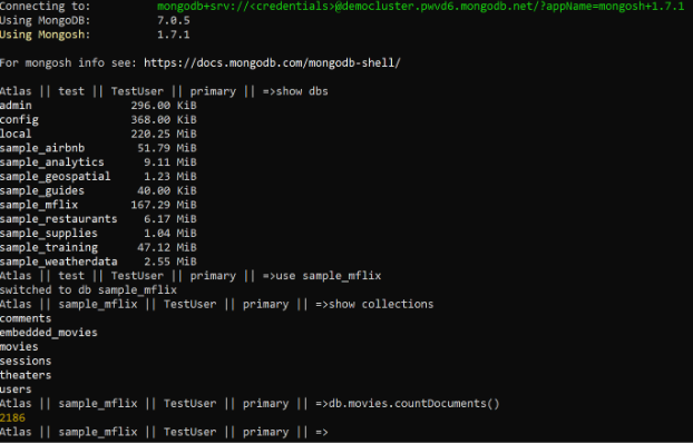 ShellPrompt → Base cluster list of databases where CRUD operations are performed from the application