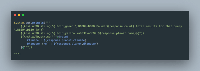 An example of formatted text using the picoCLI format