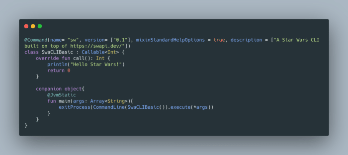Hello World using picoCLI