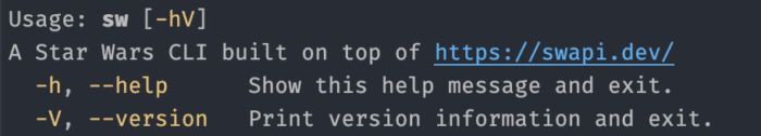Result of the help command of sw