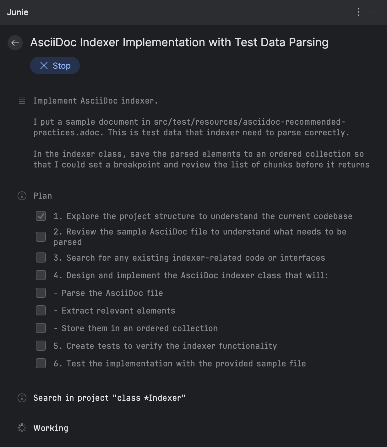 Initial plan consisting of several sub-items