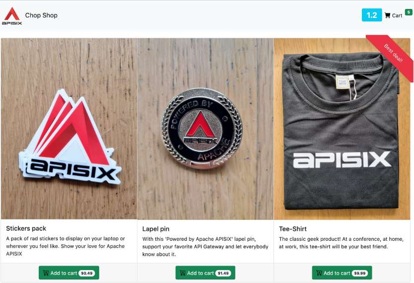 User interface of an e-commerce shop demo