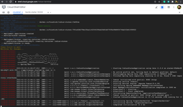 Cloud shell output