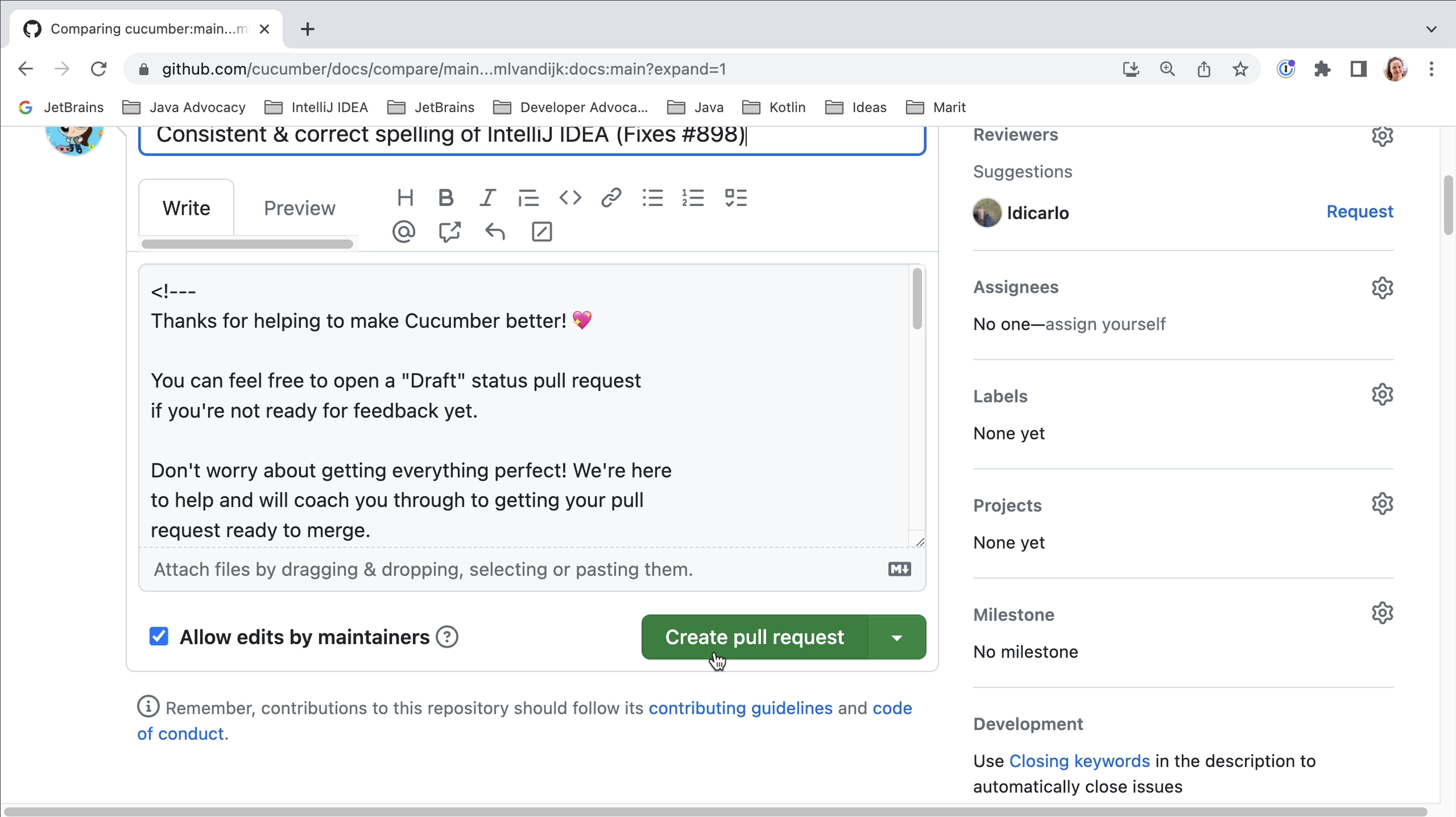 Create pull request