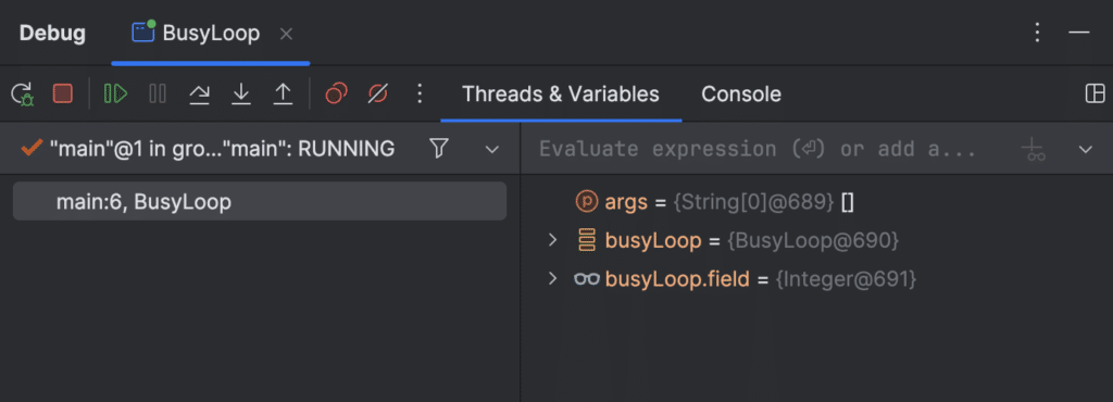 Debugger looks the same regardless of whether Pause or a breakpoint was used to suspend the app