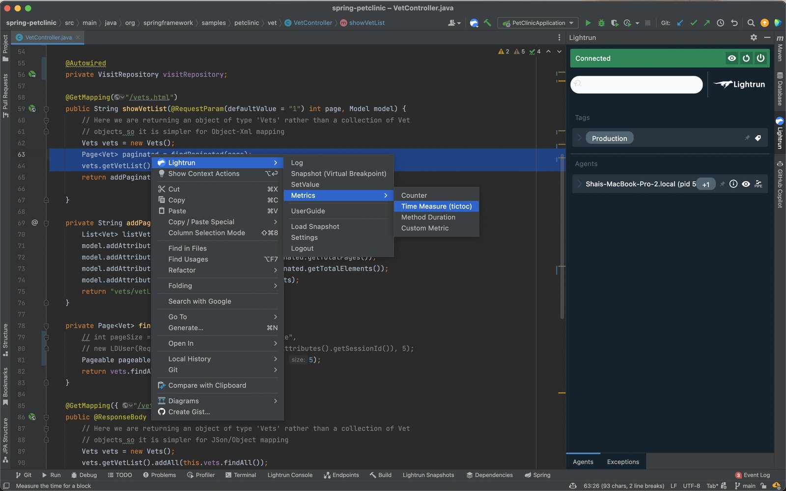 Metrics Menu