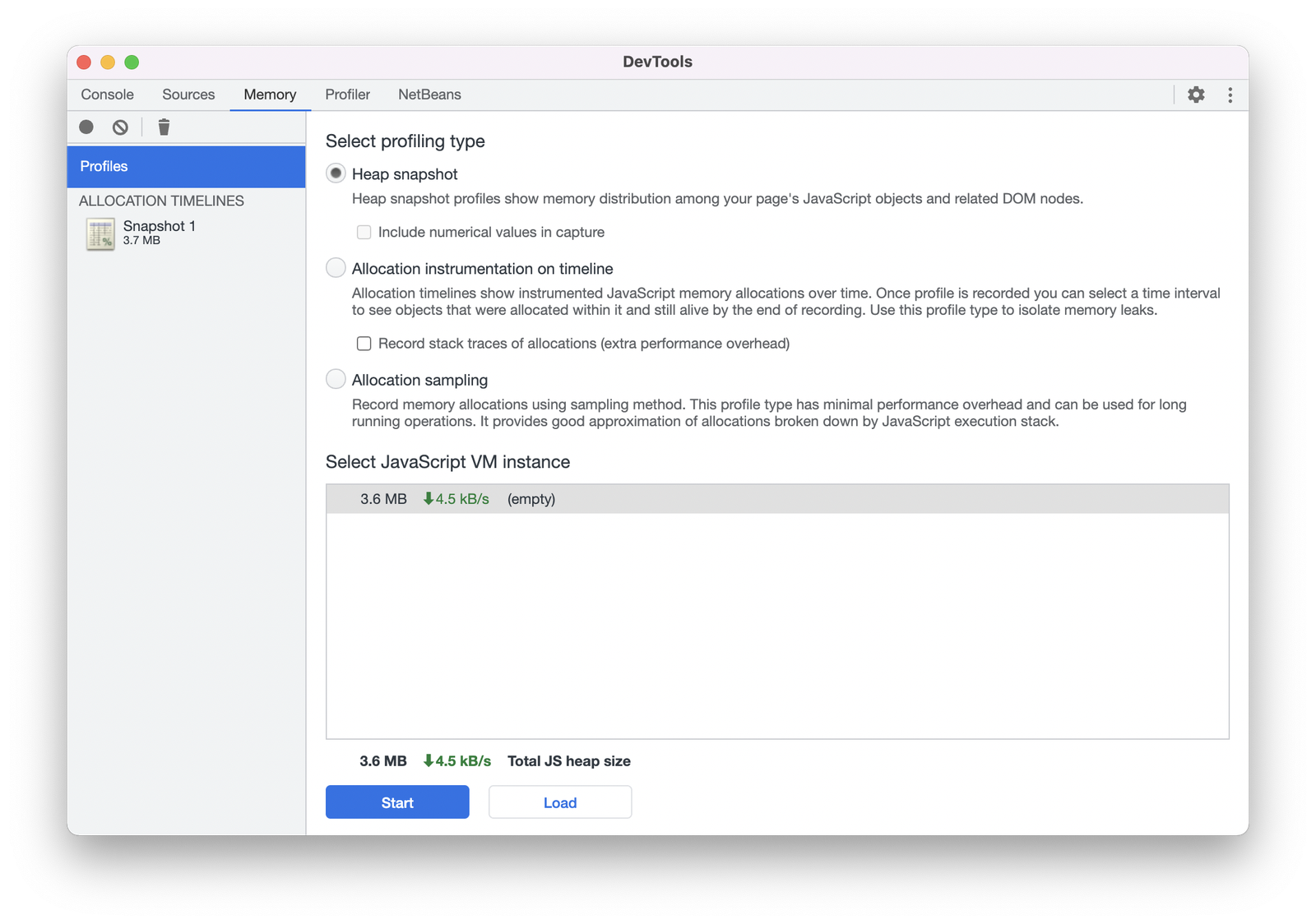 Taking a snapshot with Chrome DevTools