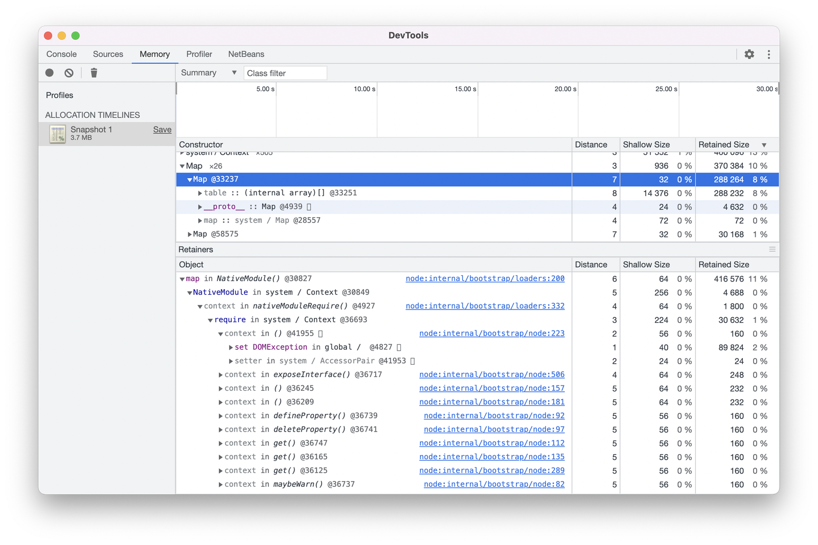 Chrome Dev Tools Snapshot View