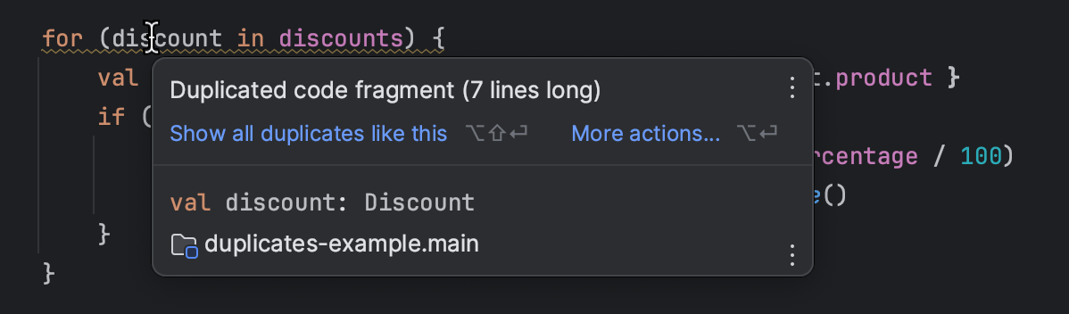 IntelliJ IDEA hightlights duplicated code