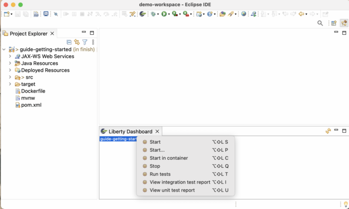 Screenshot of Liberty Tools in the Eclipse IDE