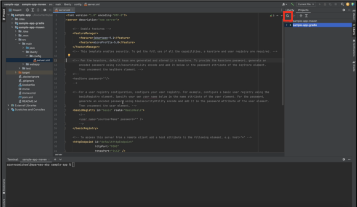 Screenshot of where to find the refresh icon in IntelliJ IDEA