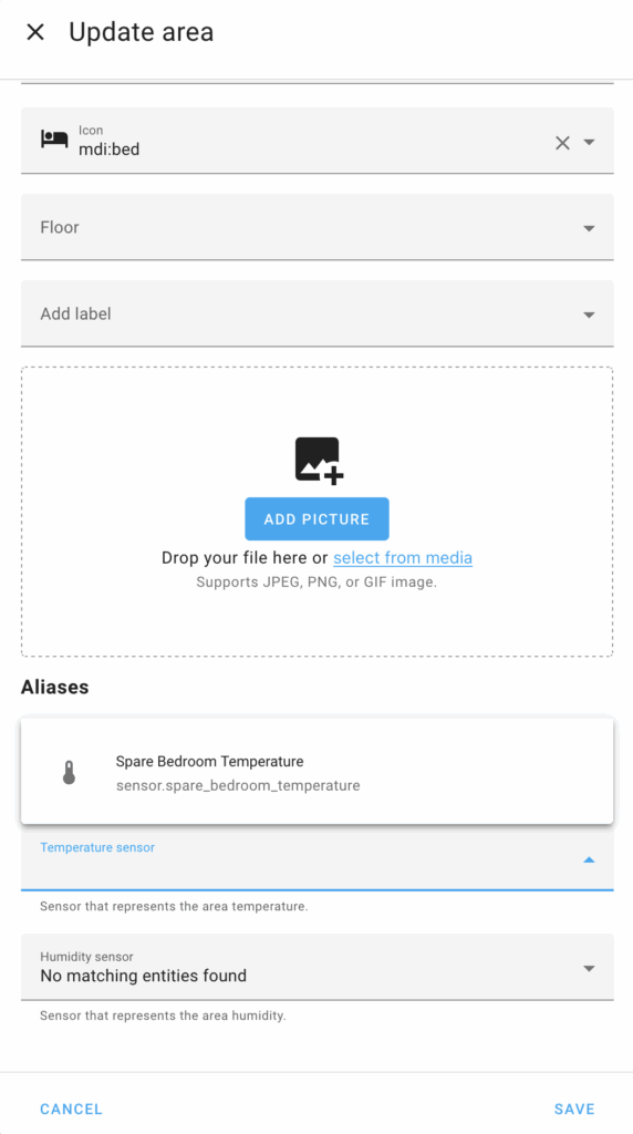 Choose the area&rsquo;s newly-defined temperature sensor