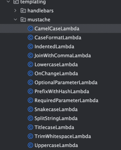 A list of many custom lambdas in the OpenAPI source code
