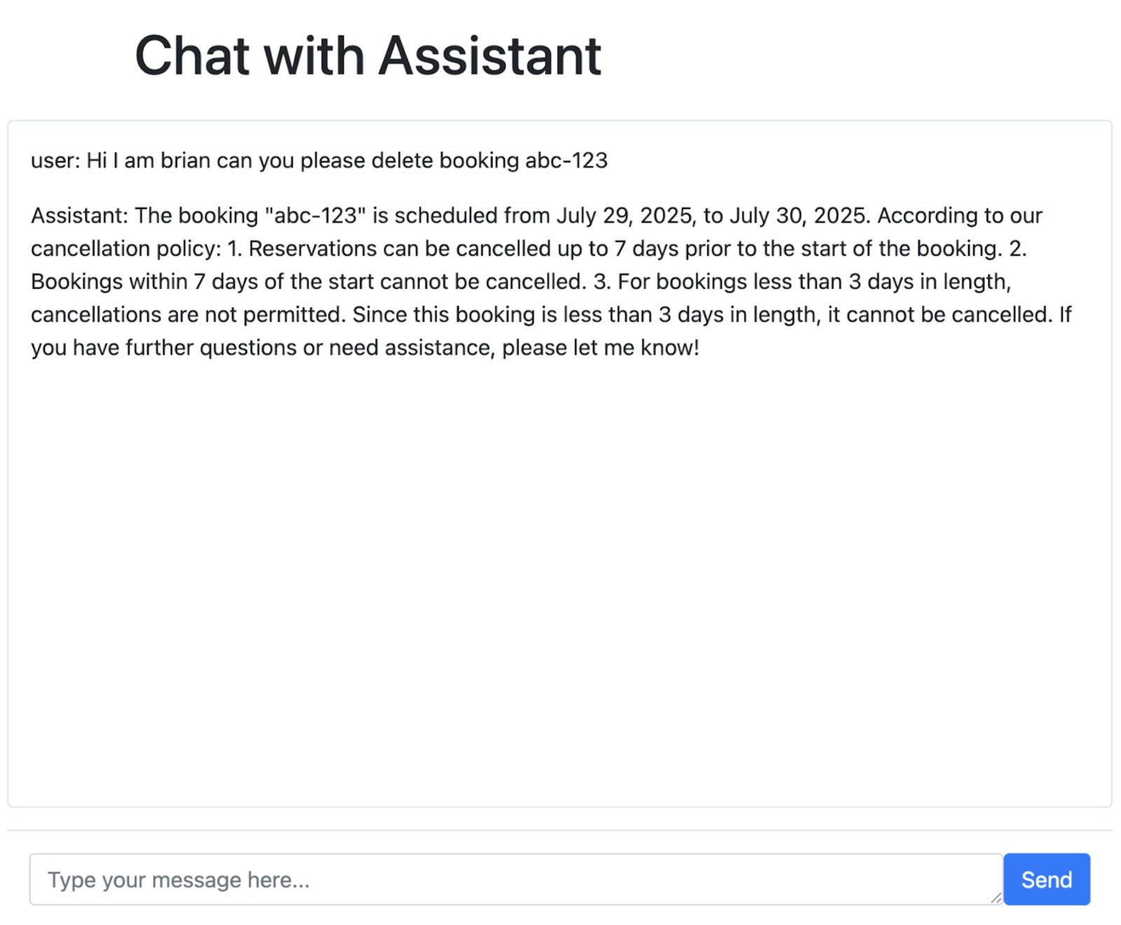 AI bookings chat interface in a vulnerable application.