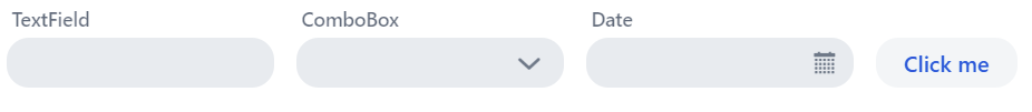 A Vaadin TextField, ComboBox, DatePicker, and Button with increased corner roundedness.