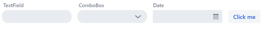 A Vaadin TextField, ComboBox with increased corner roundedness. A Vaadin DatePicker, and Button with default look and feel.