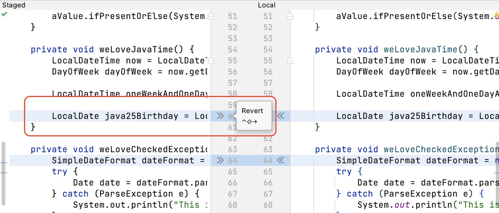 Reverting part of a file
