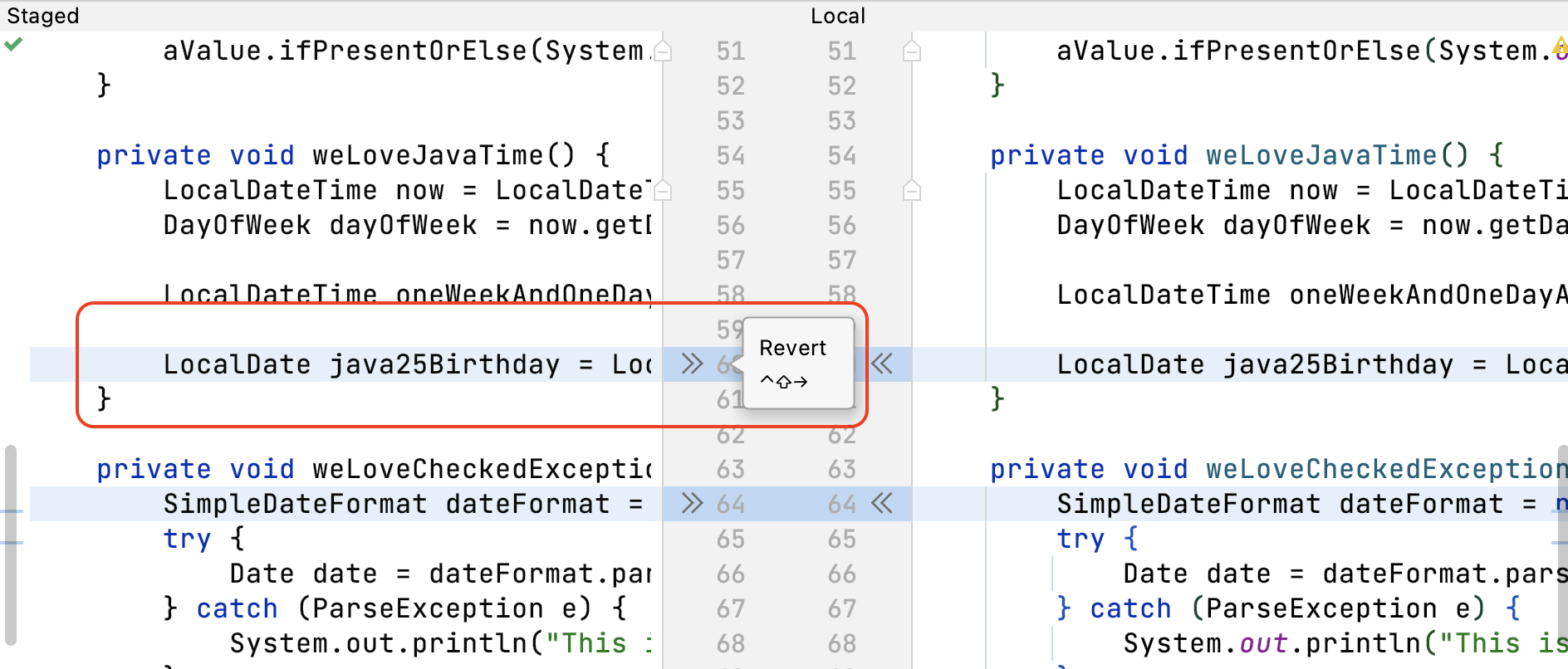 Reverting part of a file