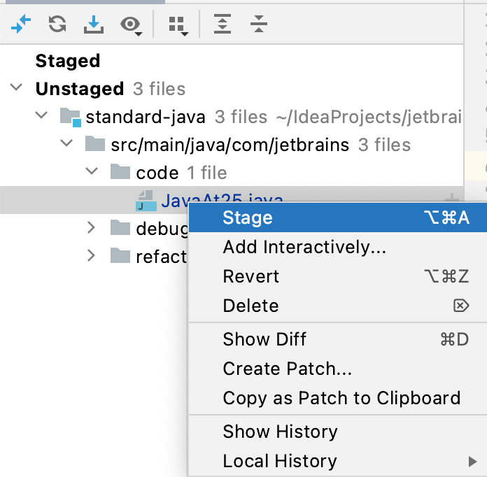Staging a whole file