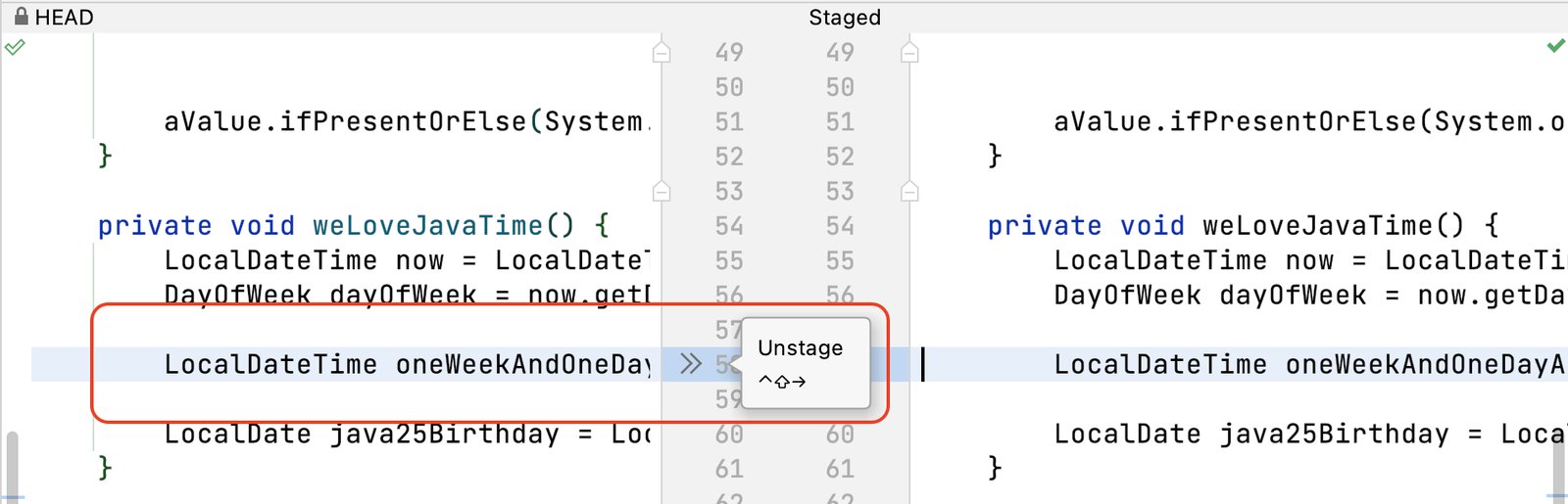 Unstage part of a file