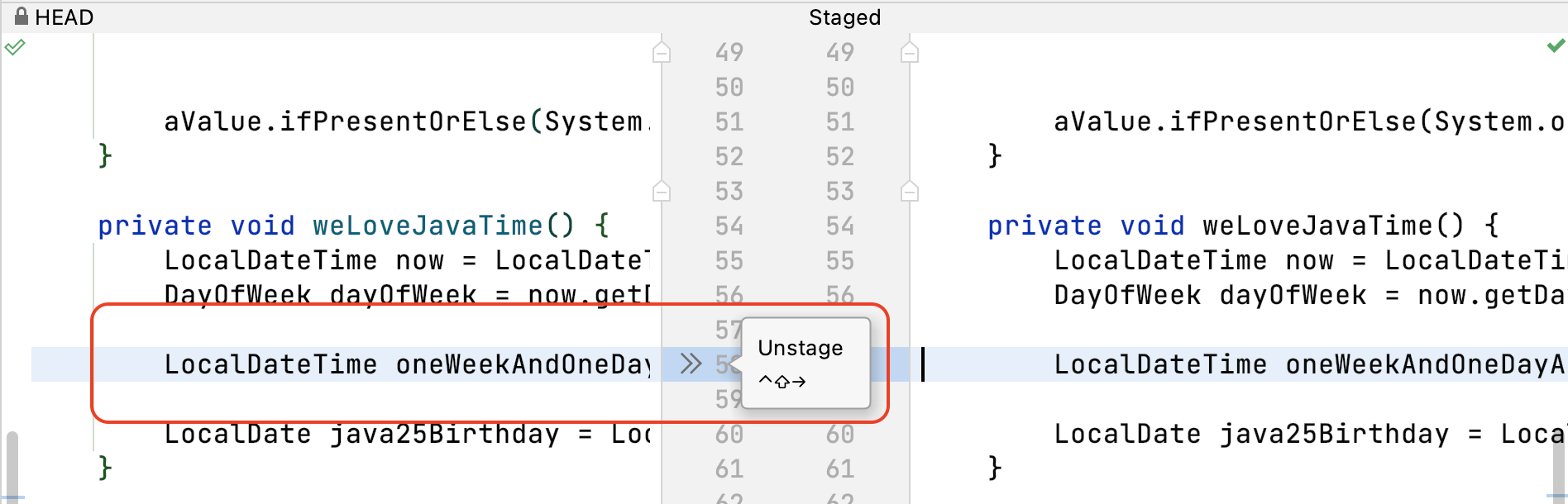 Unstage part of a file