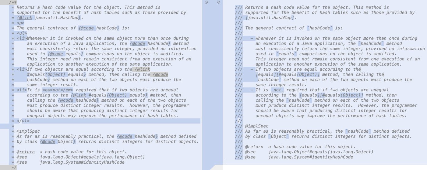 Differences between regular documentation comment and Markdown documentation comment