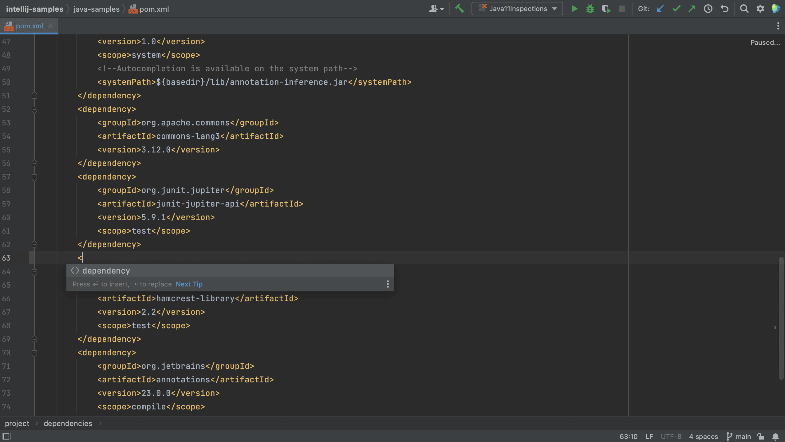 Code completion in pom.xml
