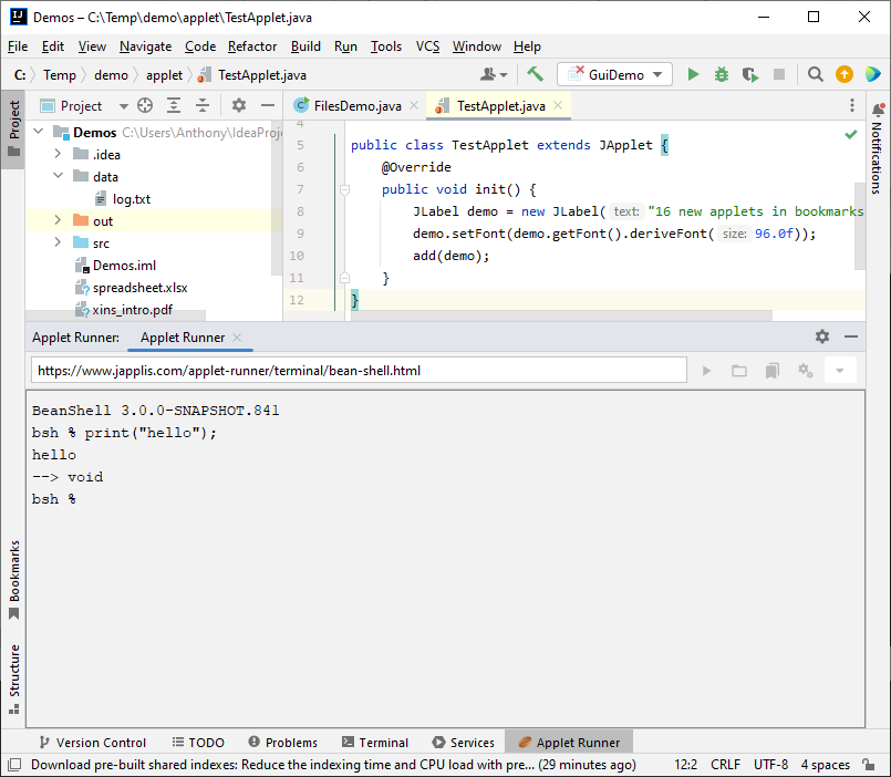 Bean Shell running in JetBrains IntelliJ IDEA
