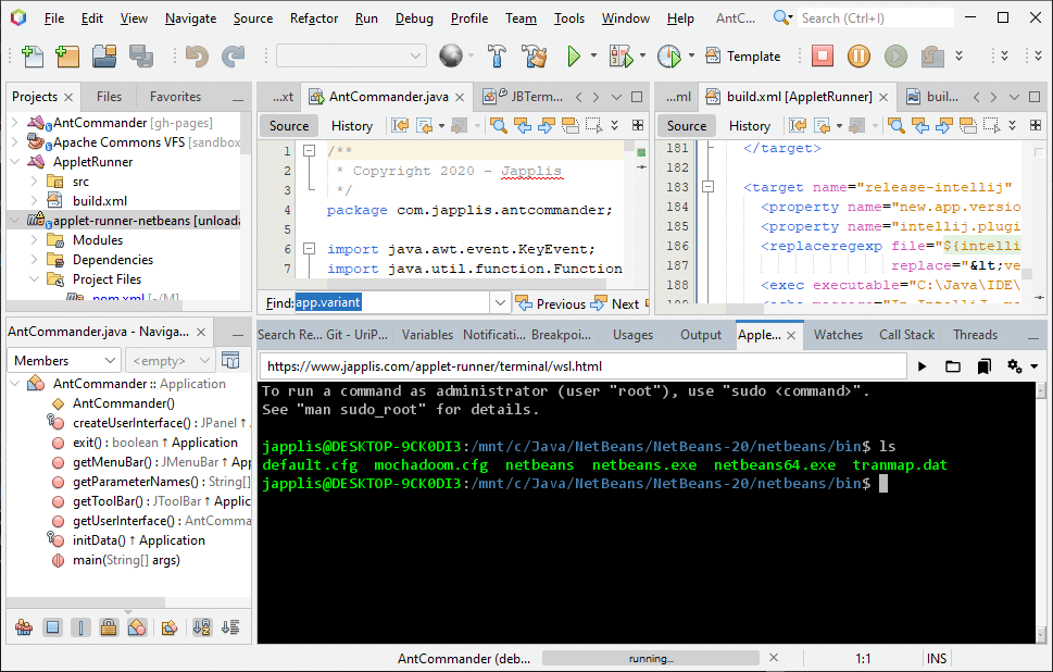 Windows Subsystem for Linux running in Apache NetBeans