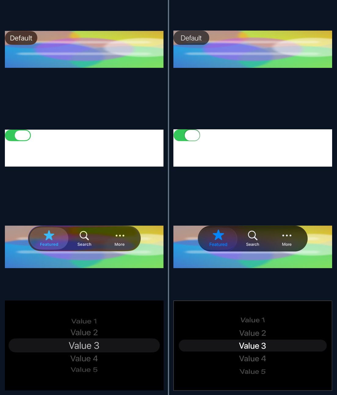 Native iOS controls beside Codename One iOS Modern controls