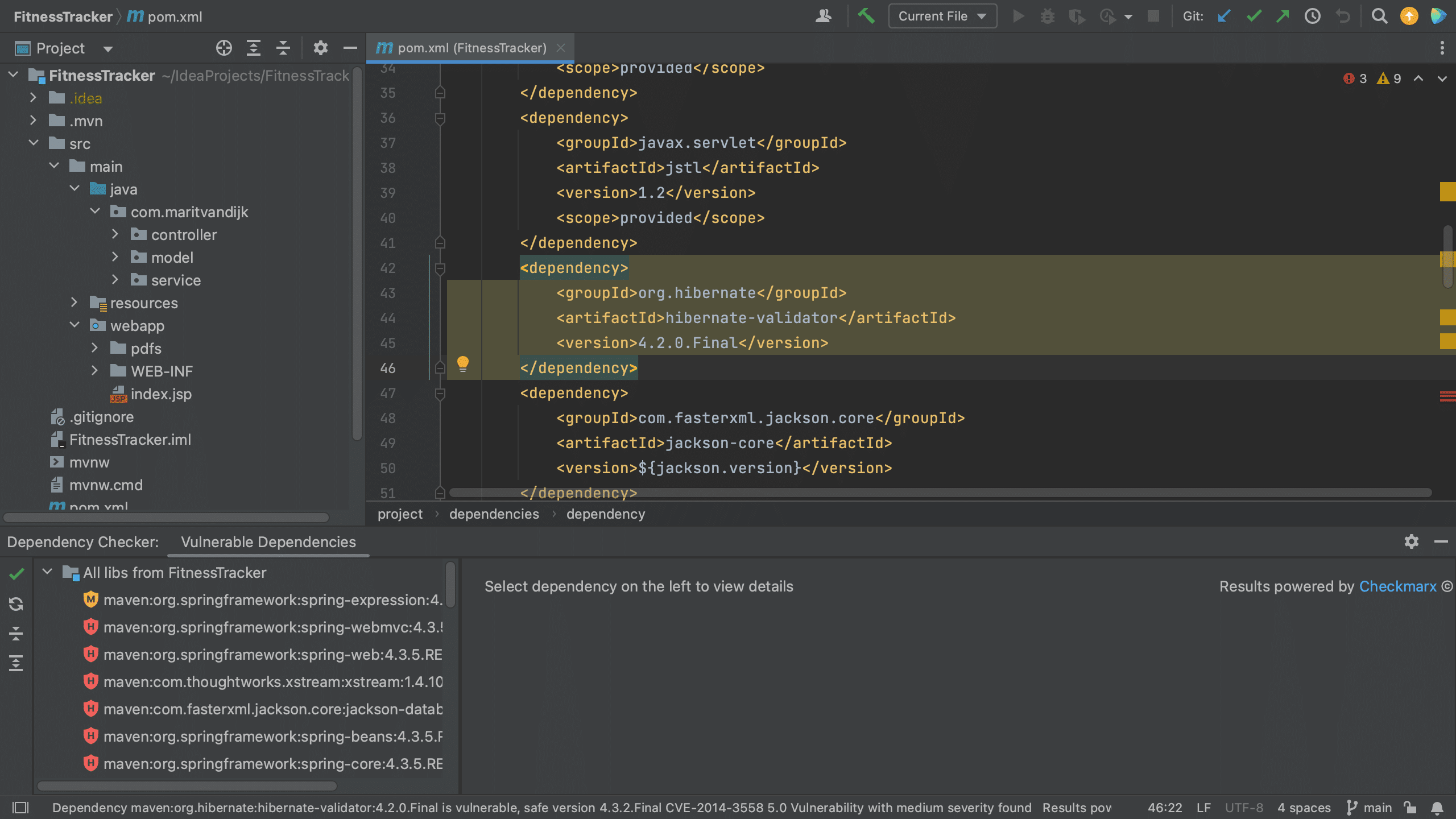 Vulnerable Dependencies tool window flat view Vulnerable Dependencies tool window flat view