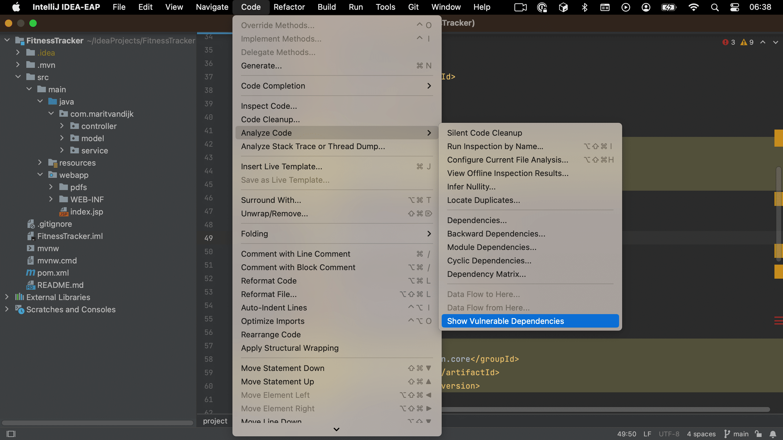 Open Vulnerable Dependencies tool window from menu Open Vulnerable Dependencies tool window from menu