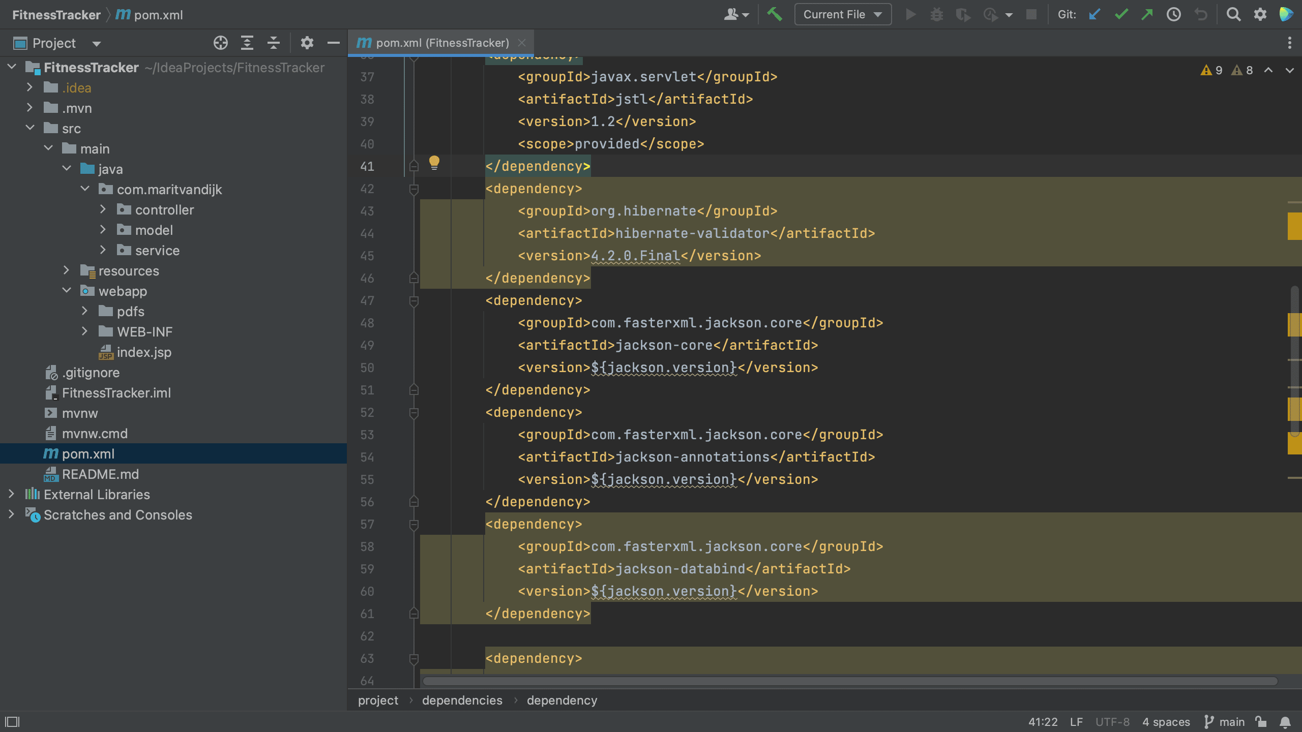 Maven pom.xml with vulnerable dependencies highlighted Maven pom.xml with vulnerable dependencies highlighted