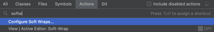 Find Action soft-wrap in IntelliJ IDEA