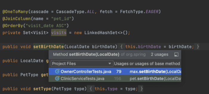 Find Usages in IntelliJ IDEA