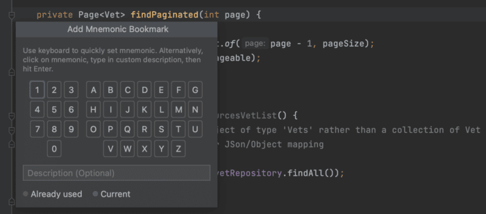 Add Mnemonic Bookmark in IntelliJ IDEA