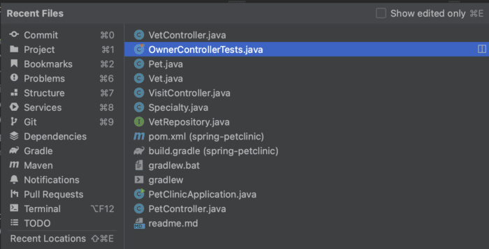 Recent Files in IntelliJ IDEA