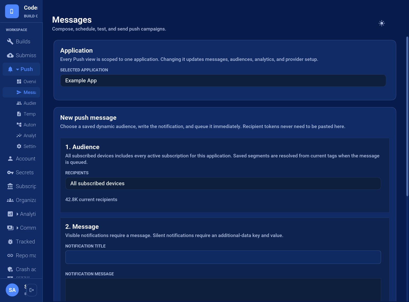 Per-message push state and provider outcomes
