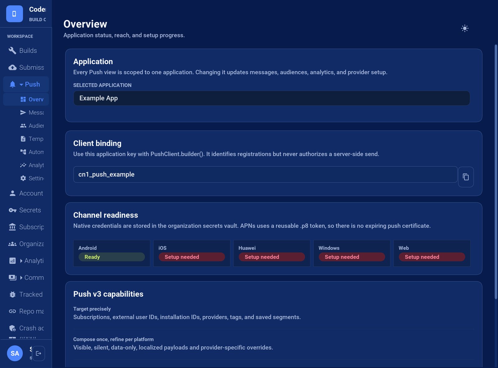 Push applications, environments, and operational state in the console
