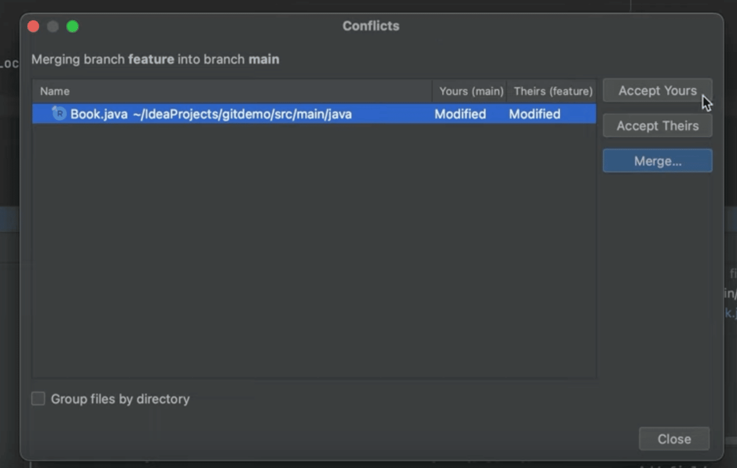 Conflicts dialog