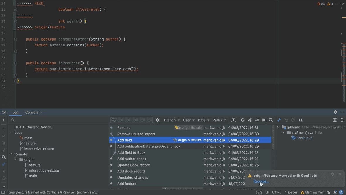Feature Merged with Conflict