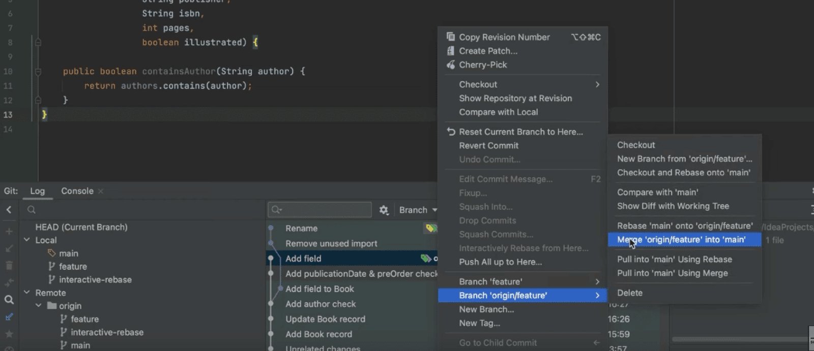 Merge feature branch into main IntelliJ IDEA popup