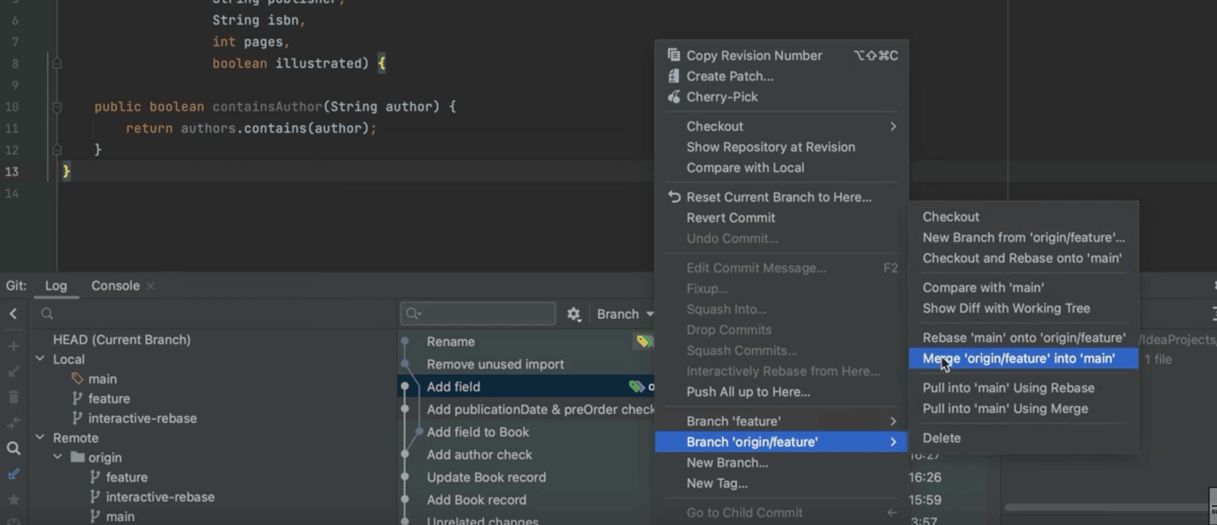 Merge feature branch into main IntelliJ IDEA popup